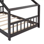 Lit Cabane Montessori en Bois pour Enfants, Taille Double/Complète, avec Cadre de Lit en Forme de Maison et Clôture, Lit Tente de Jeu avec Toit