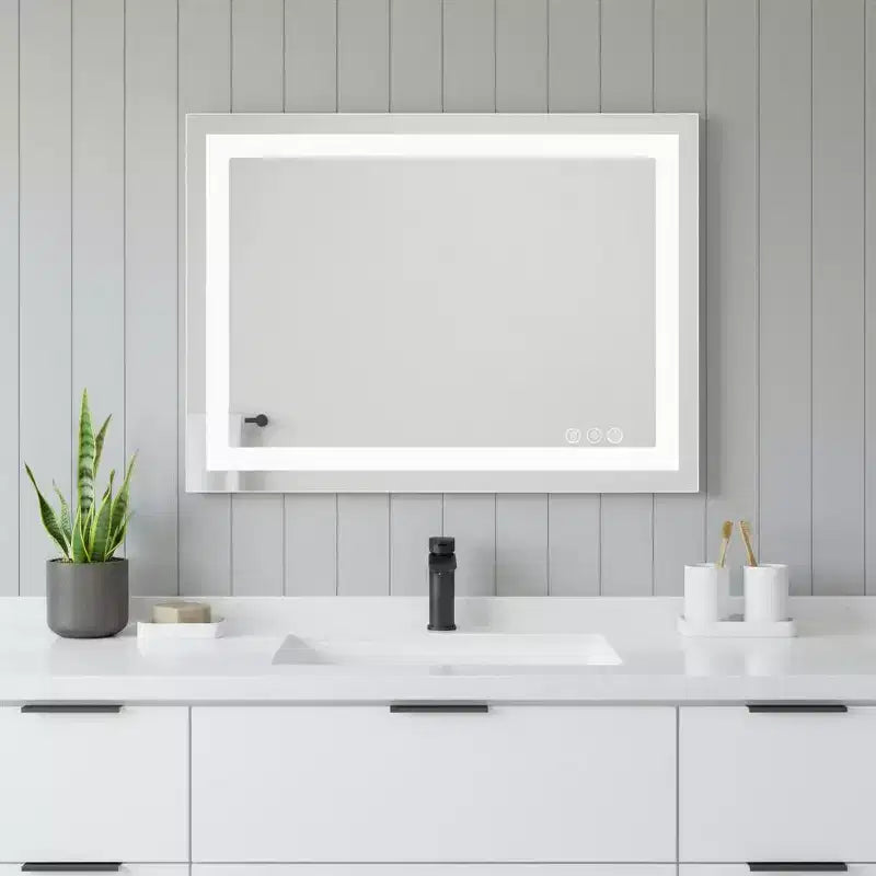 Miroir de vanité de salle de bain sans cadre HomeRoots 20, éclairé et transparent