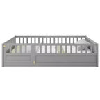 Lit Okak avec cadre pleine grandeur et barrières de sécurité extra-hautes, lit en bois avec porte d'entrée pratique pour chambre à coucher, gris