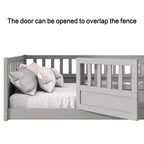 Lit Okak avec cadre pleine grandeur et barrières de sécurité extra-hautes, lit en bois avec porte d'entrée pratique pour chambre à coucher, gris