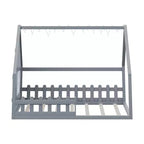 Cadre de lit double Okak avec tête de lit de rangement, lit plateforme double en bois massif avec fenêtre et clôture pour chambre à coucher, gris
