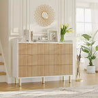 Fluted 6 Drawer Double Dresser for Bedroom, Wood Storage Dresser Organizer for Bedroom Living Room