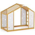 Lit d'escalade double Costway, lit de sol Montessori 2 en 1 avec barres de singe pour garçons et filles
