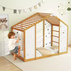 Lit d'escalade double Costway, lit de sol Montessori 2 en 1 avec barres de singe pour garçons et filles