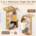 Lit d'escalade double Costway, lit de sol Montessori 2 en 1 avec barres de singe pour garçons et filles