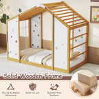Lit d'escalade double Costway, lit de sol Montessori 2 en 1 avec barres de singe pour garçons et filles