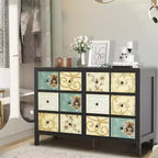Commode à 6 tiroirs, Meuble de rangement pour salon, Rangement à tiroirs, Commode en bois, Commode motif floral rétro,