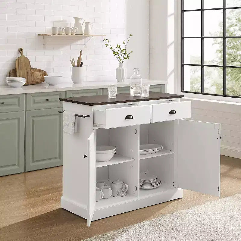HomeStock Îlots de cuisine en métal de 91 cm de haut avec 2 portes et 2 étagères