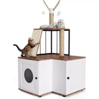 Arbre à chat avec niche pour litière, meuble cache-litière avec poteau à griffer