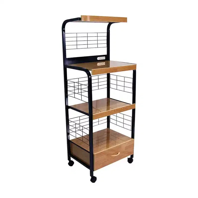 HomeStock Chariot à micro-ondes en bois de hêtre de 151,1 cm de haut avec 4 étagères pour cuisine modulable