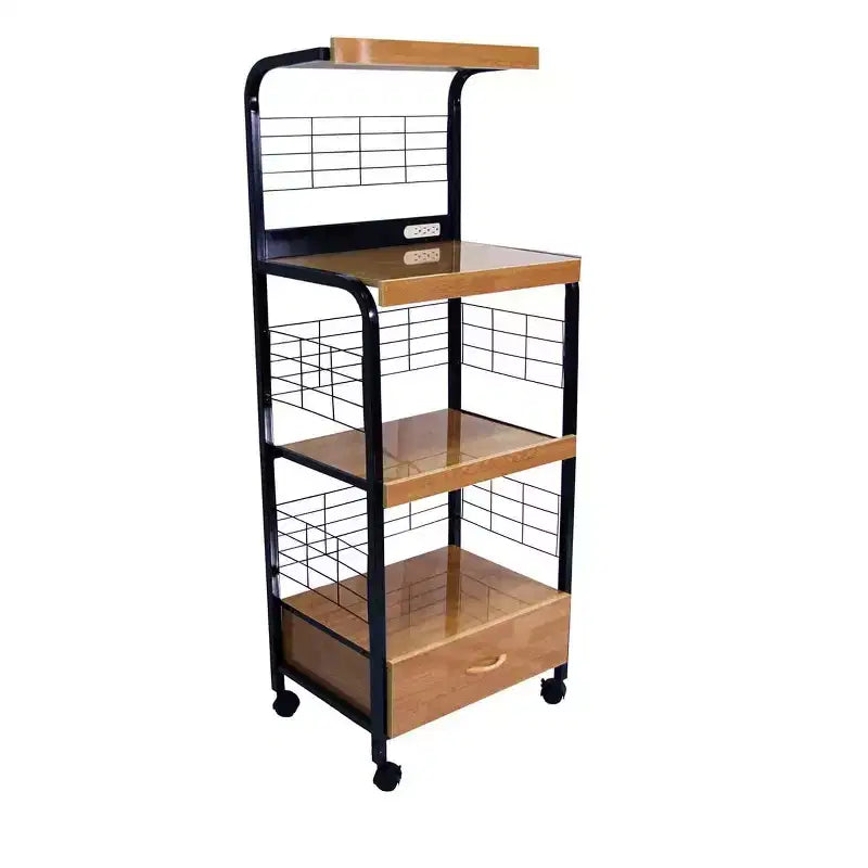 HomeStock Chariot à micro-ondes en bois de hêtre de 151,1 cm de haut avec 4 étagères pour cuisine modulable