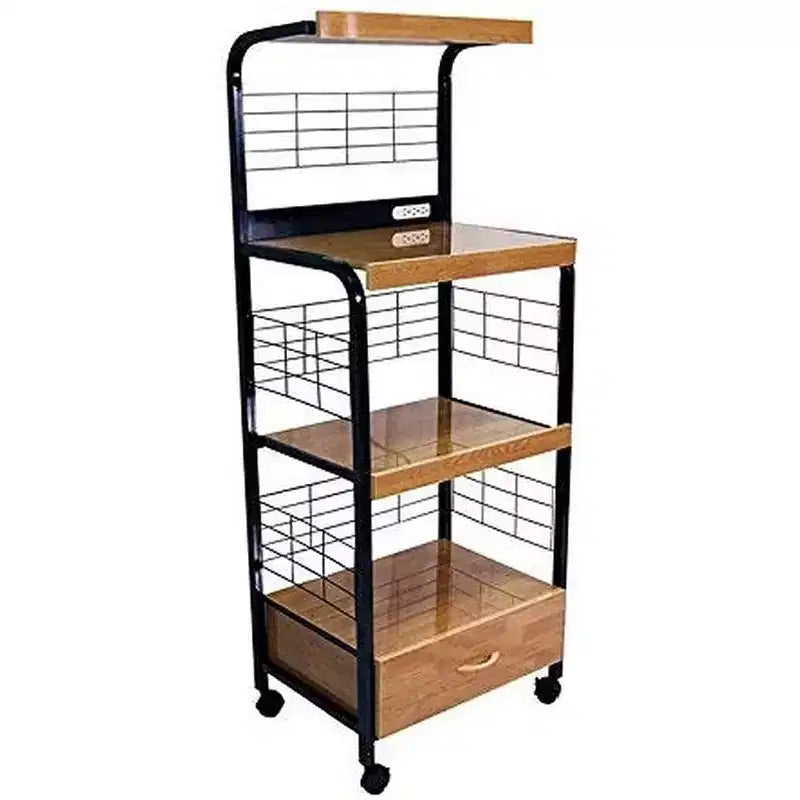 HomeStock Chariot à micro-ondes en bois de hêtre de 151,1 cm de haut avec 4 étagères pour cuisine modulable