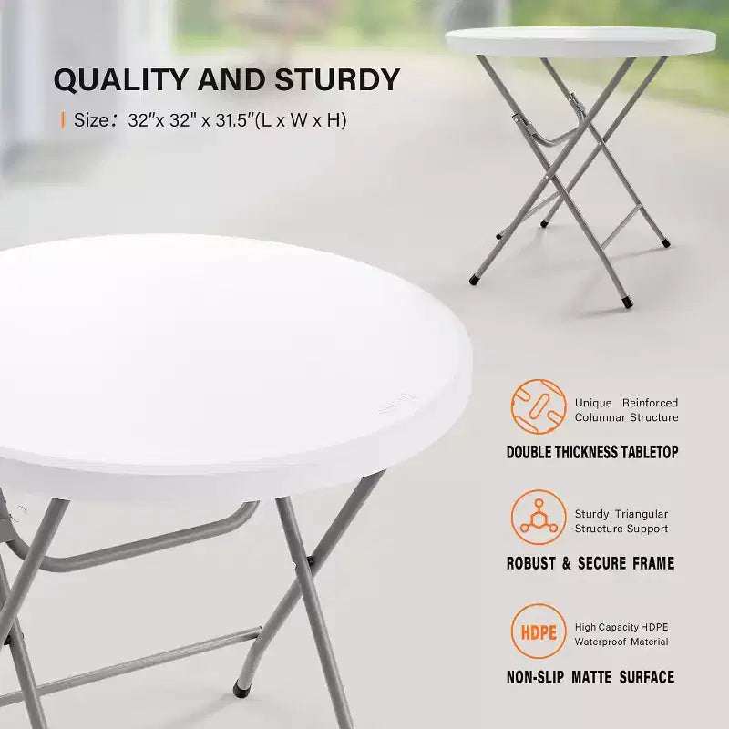 VINGLI Table de banquet commerciale ronde pliable 32", Table à manger portable en plastique pour cartes et café, 1 pièce, Blanc