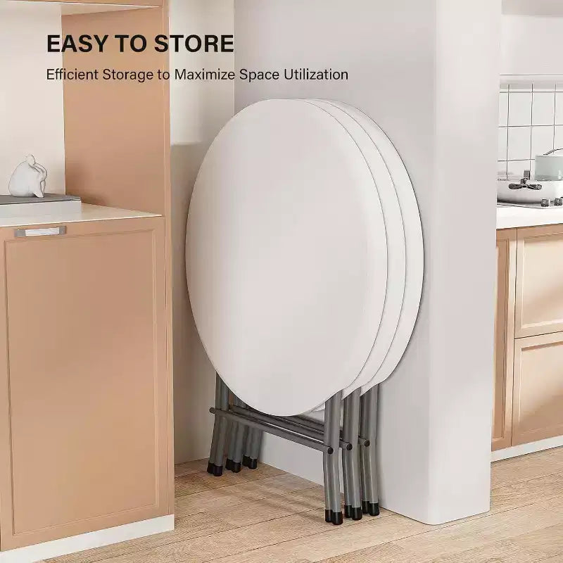 VINGLI Table de banquet commerciale ronde pliable 32", Table à manger portable en plastique pour cartes et café, 1 pièce, Blanc
