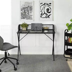 FurnitureR Bureau d'ordinateur 40 avec étagère de rangement à grille, bureau de jeu avec cadre métallique robuste en forme de X, table d'écriture pour bureau à domicile, jeux et études, noir