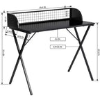 FurnitureR Bureau d'ordinateur 40 avec étagère de rangement à grille, bureau de jeu avec cadre métallique robuste en forme de X, table d'écriture pour bureau à domicile, jeux et études, noir