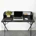 FurnitureR Bureau d'ordinateur 40 avec étagère de rangement à grille, bureau de jeu avec cadre métallique robuste en forme de X, table d'écriture pour bureau à domicile, jeux et études, noir