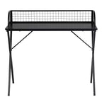 FurnitureR Bureau d'ordinateur 40 avec étagère de rangement à grille, bureau de jeu avec cadre métallique robuste en forme de X, table d'écriture pour bureau à domicile, jeux et études, noir