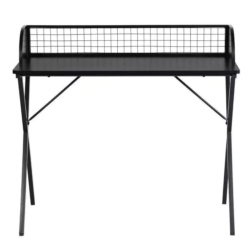 FurnitureR Bureau d'ordinateur 40 avec étagère de rangement à grille, bureau de jeu avec cadre métallique robuste en forme de X, table d'écriture pour bureau à domicile, jeux et études, noir