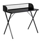 FurnitureR Bureau d'ordinateur 40 avec étagère de rangement à grille, bureau de jeu avec cadre métallique robuste en forme de X, table d'écriture pour bureau à domicile, jeux et études, noir