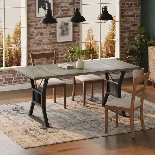 70.8 Inch Large Dining Table for 4-6 People, Farmhouse Kitchen Wood Table with Metal Leg, Rectangle Kitchen Tables for Dining Room, Living Room