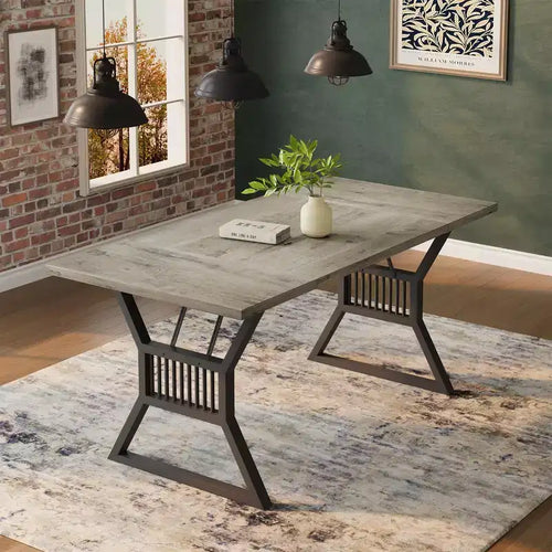 Grande table à manger de 180 cm pour 4 à 6 personnes, table de cuisine de style rustique en bois avec pieds en métal, tables de cuisine rectangulaires pour salle à manger, salon
