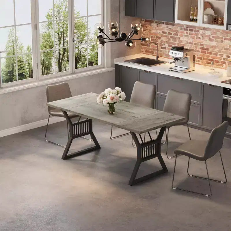Grande table à manger de 180 cm pour 4 à 6 personnes, table de cuisine de style rustique en bois avec pieds en métal, tables de cuisine rectangulaires pour salle à manger, salon