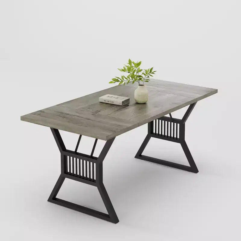 Grande table à manger de 180 cm pour 4 à 6 personnes, table de cuisine de style rustique en bois avec pieds en métal, tables de cuisine rectangulaires pour salle à manger, salon