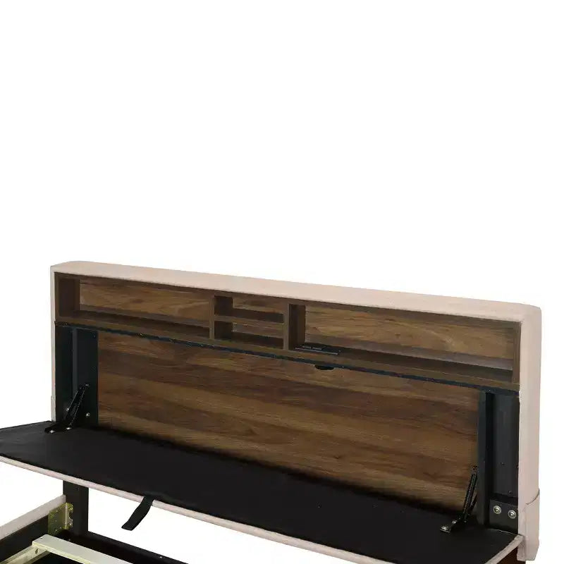 Cadre de lit double/grand lit avec tête de lit de rangement et lit gigogne double XL, lit plateforme en lin avec 2 tiroirs et prises et ports USB