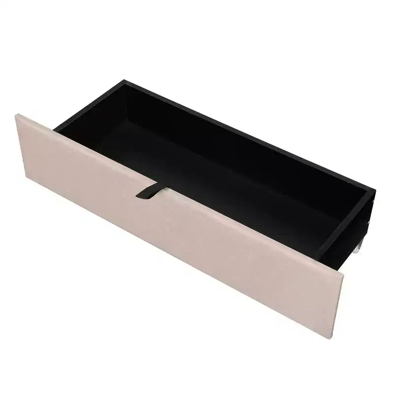 Cadre de lit double/grand lit avec tête de lit de rangement et lit gigogne double XL, lit plateforme en lin avec 2 tiroirs et prises et ports USB