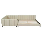 Lit gigogne en bois pour mère et enfant, tailles Queen et Twin XL, capitonné en cuir PU, plateforme au sol