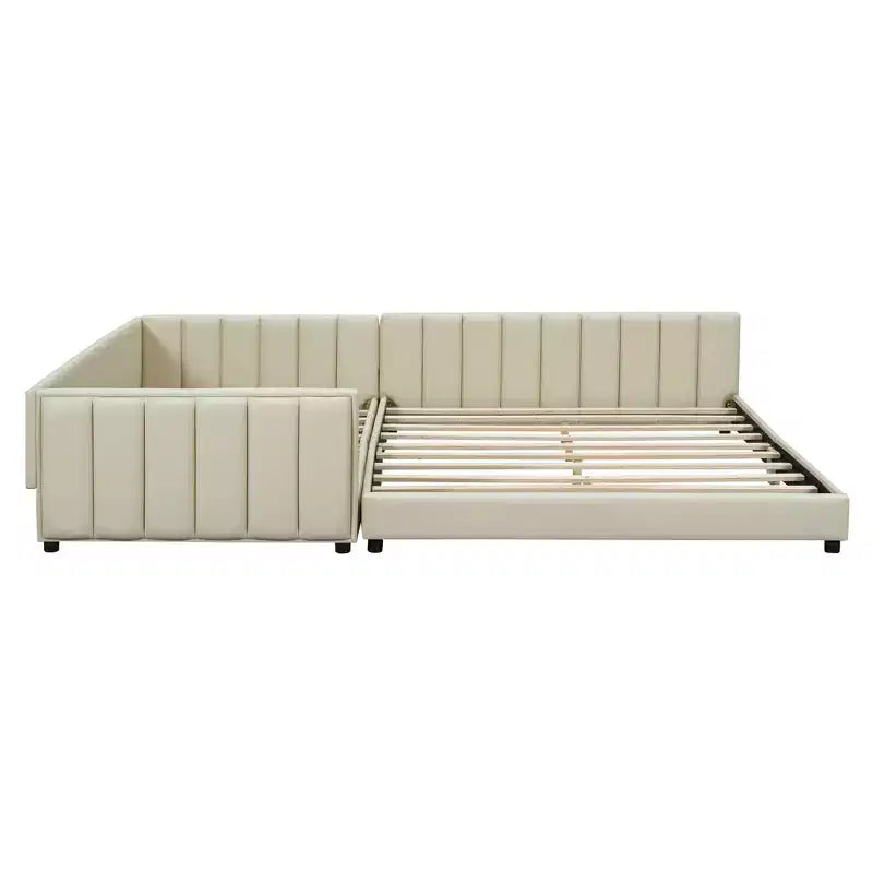 Lit gigogne en bois pour mère et enfant, tailles Queen et Twin XL, capitonné en cuir PU, plateforme au sol