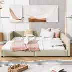 Lit gigogne en bois pour mère et enfant, tailles Queen et Twin XL, capitonné en cuir PU, plateforme au sol
