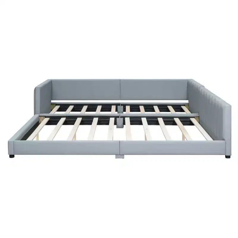 Lit gigogne en bois pour mère et enfant, tailles Queen et Twin XL, capitonné en cuir PU, plateforme au sol