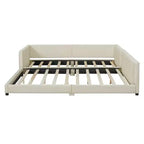 Lit gigogne en bois pour mère et enfant, tailles Queen et Twin XL, capitonné en cuir PU, plateforme au sol