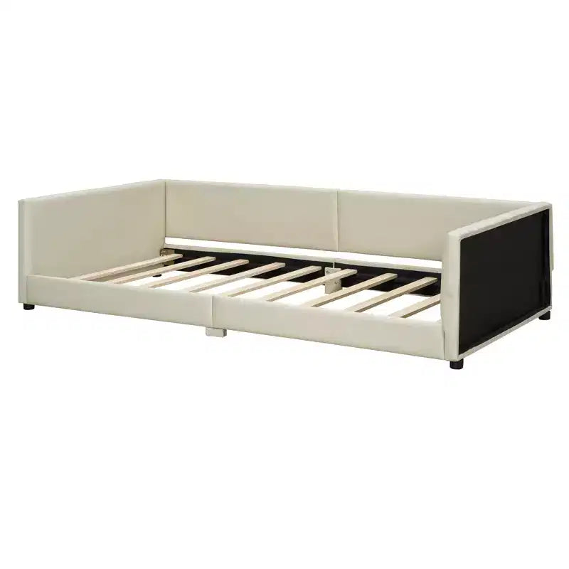 Lit gigogne en bois pour mère et enfant, tailles Queen et Twin XL, capitonné en cuir PU, plateforme au sol