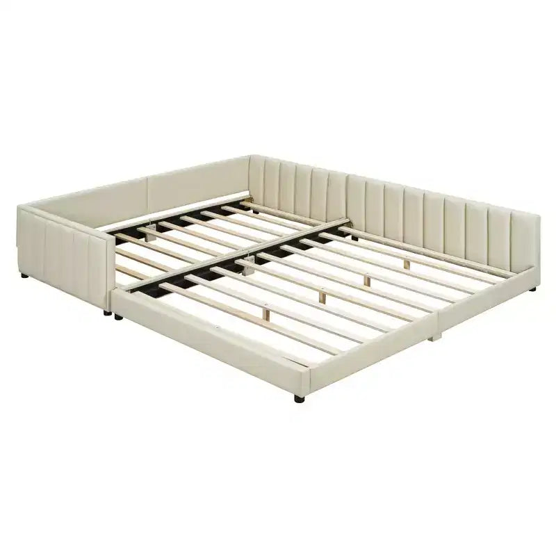 Lit gigogne en bois pour mère et enfant, tailles Queen et Twin XL, capitonné en cuir PU, plateforme au sol