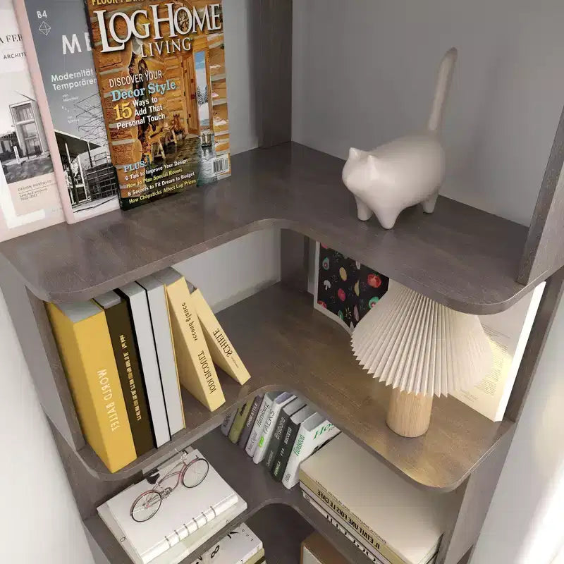 Homy Casa Étagère d'angle 6 niveaux en bois manufacturé, design d'angle peu encombrant pour salon, chambre et bureau