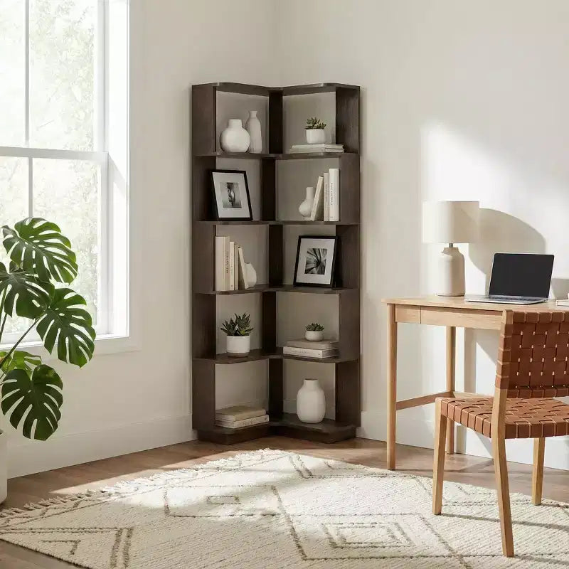 Homy Casa Étagère d'angle 6 niveaux en bois manufacturé, design d'angle peu encombrant pour salon, chambre et bureau