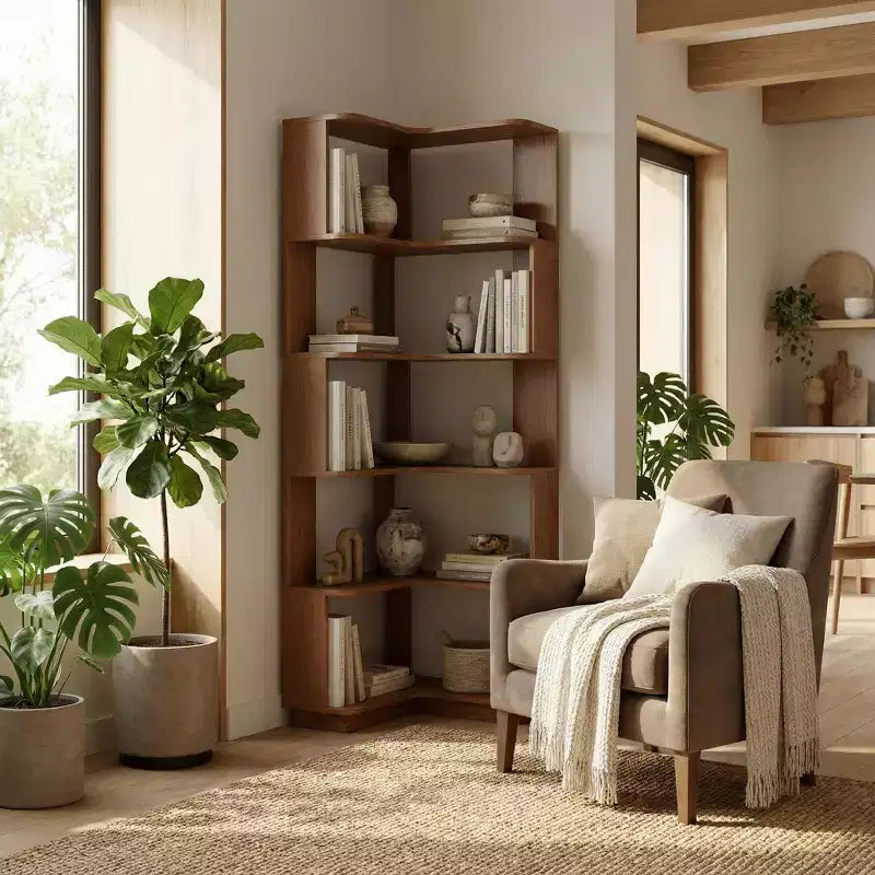 Homy Casa Étagère d'angle 6 niveaux en bois manufacturé, design d'angle peu encombrant pour salon, chambre et bureau