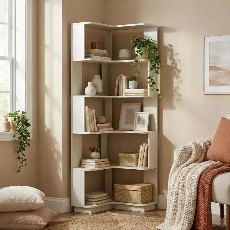 Homy Casa Étagère d'angle 6 niveaux en bois manufacturé, design d'angle peu encombrant pour salon, chambre et bureau