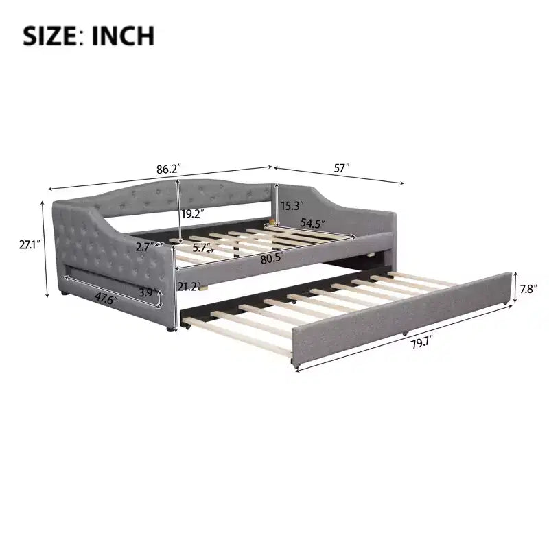 Lit gigogne Bellemave avec revêtement en tissu, taille double XL, avec bande LED et lit tiroir, gris
