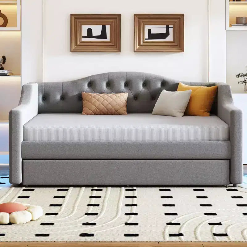 Lit gigogne Bellemave avec revêtement en tissu, taille double XL, avec bande LED et lit tiroir, gris