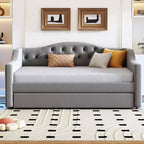Lit gigogne Bellemave avec revêtement en tissu, taille double XL, avec bande LED et lit tiroir, gris