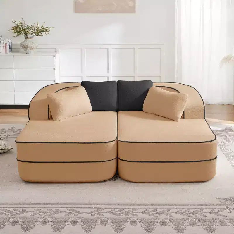 77.2 Tissu Peluche Sans assemblage Canapé désossé en éponge haute densité 32D, Canapé moelleux et confortable avec doubles méridiennes, Canapé-lit pour salon, Blanc