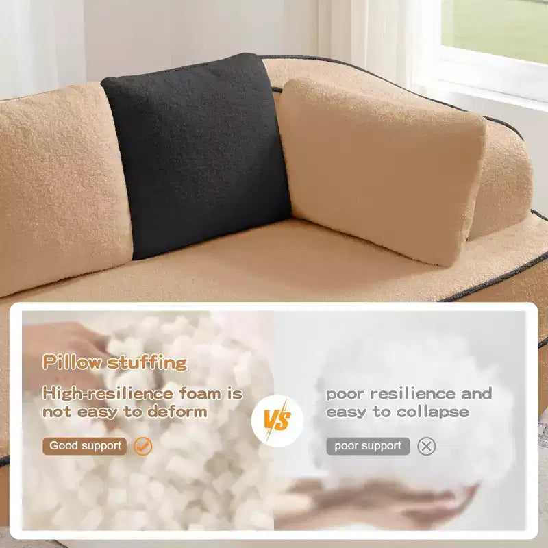 77.2 Tissu Peluche Sans assemblage Canapé désossé en éponge haute densité 32D, Canapé moelleux et confortable avec doubles méridiennes, Canapé-lit pour salon, Blanc
