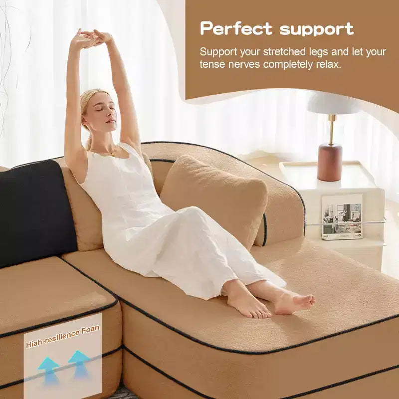 77.2 Tissu Peluche Sans assemblage Canapé désossé en éponge haute densité 32D, Canapé moelleux et confortable avec doubles méridiennes, Canapé-lit pour salon, Blanc