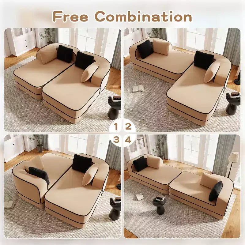 77.2 Tissu Peluche Sans assemblage Canapé désossé en éponge haute densité 32D, Canapé moelleux et confortable avec doubles méridiennes, Canapé-lit pour salon, Blanc