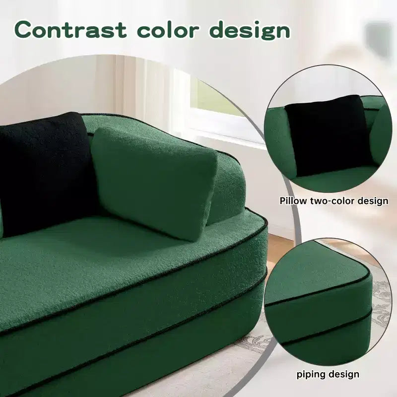 77.2 Tissu Peluche Sans assemblage Canapé désossé en éponge haute densité 32D, Canapé moelleux et confortable avec doubles méridiennes, Canapé-lit pour salon, Blanc