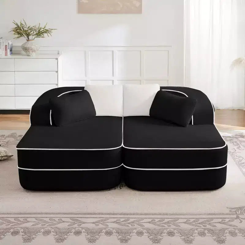 77.2 Tissu Peluche Sans assemblage Canapé désossé en éponge haute densité 32D, Canapé moelleux et confortable avec doubles méridiennes, Canapé-lit pour salon, Blanc